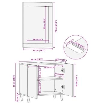 2-teiliges Badmöbel Set aus massivem Mangoholz, Badschrank 62x33x58 cm aus massivem Mangoholz, Badezimmerspiegel 50x70x3 cm aus massivem Mangoholz
