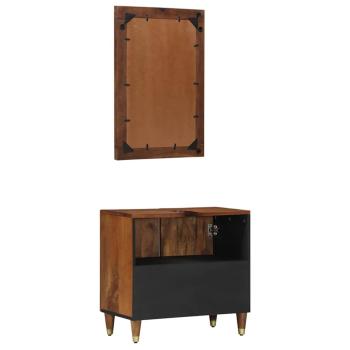 2-teiliges Badmöbel Set aus massivem Mangoholz, Badschrank 62x33x58 cm aus massivem Mangoholz, Badezimmerspiegel 50x70x3 cm aus massivem Mangoholz