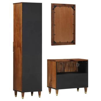 3-teiliges Badezimmermöbel Set aus massivem Holz Mango, Waschbecken-Schränke 62x33x58 cm aus massivem Holz Mango, Spiegel 50x70x3 cm aus massivem Holz Mango, Sideboard 38x33x160 cm aus massivem Holz Mango