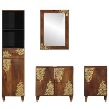 4-teiliges Badezimmermöbel Set aus massivem Mangoholz, Badezimmer Waschbeckenunterschrank 62x33x58 cm aus massivem Mangoholz, Badezimmer Spiegel 50x70x3 cm aus massivem Mangoholz, Sideboard 38x33x160 cm aus massivem Mangoholz, Badezimmer Schrank 38x33x58 