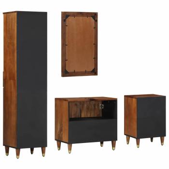 4-teiliges Badezimmermöbel Set aus massivem Mangoholz, Badezimmer Waschbeckenunterschrank 62x33x58 cm aus massivem Mangoholz, Badezimmer Spiegel 50x70x3 cm aus massivem Mangoholz, Sideboard 38x33x160 cm aus massivem Mangoholz, Badezimmer Schrank 38x33x58 