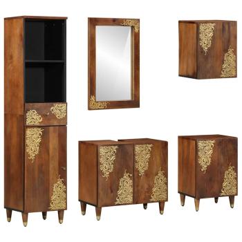 ARDEBO.de - 5-teiliges Badezimmermöbel Set Massivholz Mango, Waschbecken Schrank 62x33x58 cm Massivholz Mango, Badezimmerspiegel 50x70x3 cm Massivholz Mango, Sideboard 38x33x160 cm Massivholz Mango, Badezimmer Schrank 38x33x58 cm Massivholz Mango, Badezim