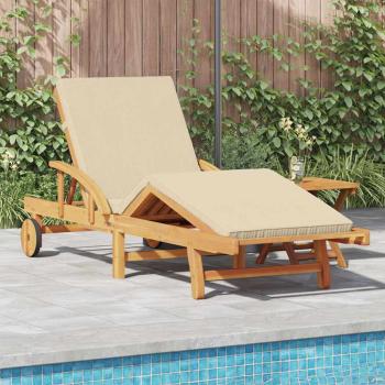 ARDEBO.de - Sonnenliege mit Kissen und Tisch Beige Massivholz Akazie, Faltbare Sonnenliege mit Rädern & Kissen Beige Massivholz Akazie