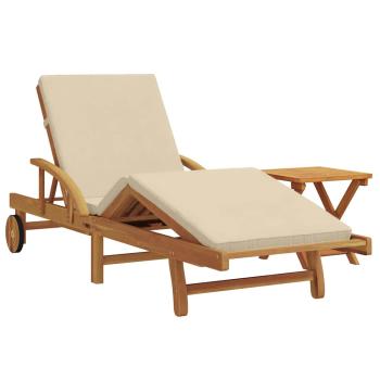 Sonnenliege mit Kissen und Tisch Beige Massivholz Akazie, Faltbare Sonnenliege mit Rädern & Kissen Beige Massivholz Akazie