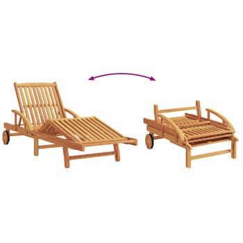 Sonnenliege mit Kissen und Tisch Beige Massivholz Akazie, Faltbare Sonnenliege mit Rädern & Kissen Beige Massivholz Akazie