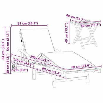 Sonnenliege mit Kissen und Tisch Beige Massivholz Akazie, Faltbare Sonnenliege mit Rädern & Kissen Beige Massivholz Akazie