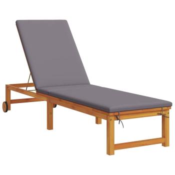 Sonnenliegen 2 Stk mit Tisch und Kissen aus Massivholz Akazie, Sonnenliege mit hellgrauen Kissen aus Massivholz Akazie, Gartenbeistelltisch 35x35x34 cm aus Massivholz Akazie