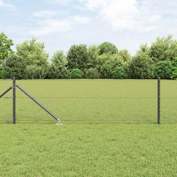 ARDEBO.de - Sechseckzaun Grau 0.6x10 m Stahl, Zaunpfosten mit Spitze 7 Stk Ø32 mm 80 cm Verzinkter Stahl