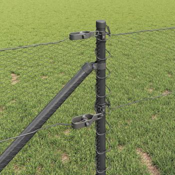Sechseckzaun Grau 0.6x10 m Stahl, Zaunpfosten mit Spitze 7 Stk Ø32 mm 80 cm Verzinkter Stahl