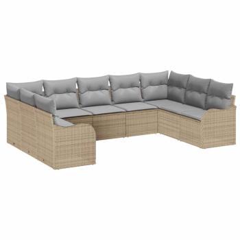 9-teiliges Garten-Sofa-Set mit Kissen Beiges Poly-Rattan, 2-Sitzer Garten-Sofa mit Stauraum & Kissen Beiges Poly-Rattan