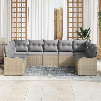 9-teiliges Garten-Sofa-Set mit Kissen Beiges Poly-Rattan, 2-Sitzer Garten-Sofa mit Stauraum & Kissen Beiges Poly-Rattan