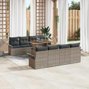 ARDEBO.de - 9-teiliges Garten-Sofa-Set mit Kissen Grau Poly Rattan, 2-Sitzer-Garten-Sofa mit Stauraum & Kissen Grau Poly Rattan