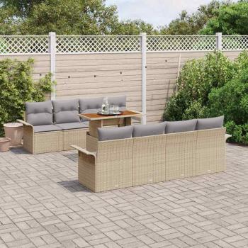 9-teiliges Garten Sofa Set mit Kissen Beige Poly Rattan, 2-Sitzer Garten Sofa mit Stauraum & Kissen Beige Poly Rattan