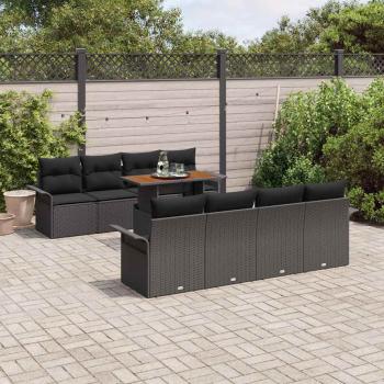 9-teiliges Garten Sofa Set mit Kissen Schwarz Poly Rattan, 2-Sitzer Garten Sofa mit Stauraum & Kissen Schwarz Poly Rattan