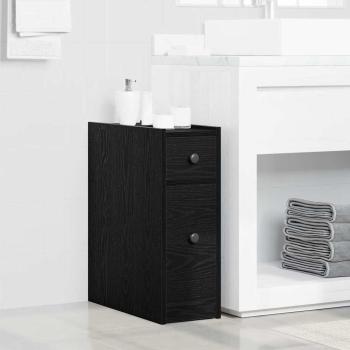 ARDEBO.de - Schmaler Badezimmerschrank mit Rollen Schwarzes Eichen-Laminat
