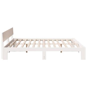 Bettgestell mit Kopfteil Weiß 200x200 cm Massivholz Kiefer