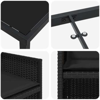 5-teiliges Garten Essmöbel Set mit Kissen Schwarz Poly Rattan, Gartentisch Schwarz 160x80x73 cm Sicherheitsglas