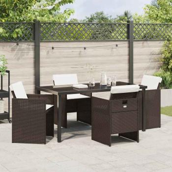 5-teiliges Garten Essset mit Kissen Braunes Poly Rattan, Gartentisch Schwarz 160x80x73 cm Gehärtetes Glas