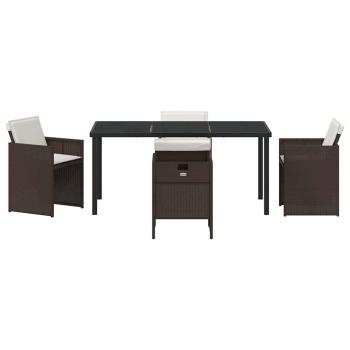 5-teiliges Garten Essset mit Kissen Braunes Poly Rattan, Gartentisch Schwarz 160x80x73 cm Gehärtetes Glas