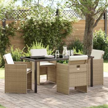 ARDEBO.de - 5-teiliges Garten-Esszimmer-Set mit Kissen Beige Poly Rattan, Gartentisch Schwarz 160x80x73 cm Sicherheitsglas