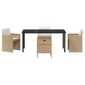 5-teiliges Garten-Esszimmer-Set mit Kissen Beige Poly Rattan, Gartentisch Schwarz 160x80x73 cm Sicherheitsglas