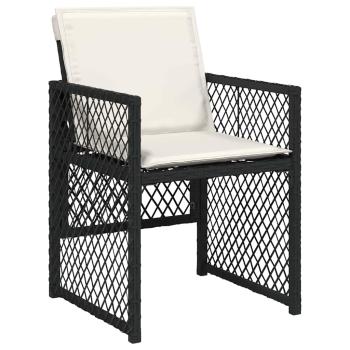 5 teiliges Garten Essset mit Kissen Schwarz Poly Rattan, Gartentisch Schwarz 160x80x73 cm Sicherheitsglas