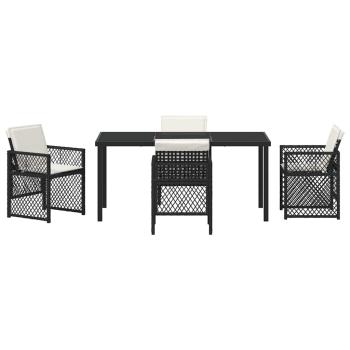 5 teiliges Garten Essset mit Kissen Schwarz Poly Rattan, Gartentisch Schwarz 160x80x73 cm Sicherheitsglas