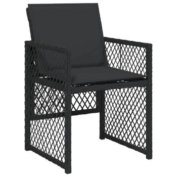 5-teiliges Garten Essset mit Kissen Schwarz Poly Rattan, Gartentisch Schwarz 160x80x73 cm Sicherheitsglas
