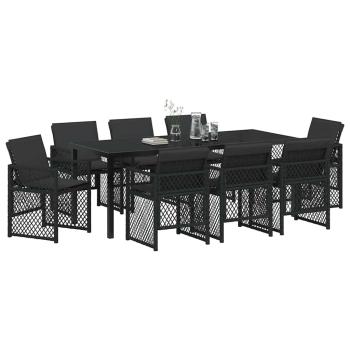 ARDEBO.de - 9-teiliges Gartenset mit Kissen Schwarz Poly Rattan, Gartentisch Schwarz 200x80x73 cm Sicherheitsglas