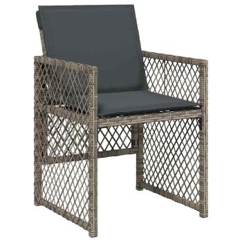 5-teiliges Garten Essgruppe mit Kissen Grau aus Poly Rattan, Gartentisch Schwarz 140x80x73 cm mit gehärtetem Glas
