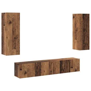 4-teiliges TV Schrank Set Wandmontiert Altholz Ingenieurholz