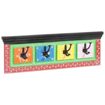 Wandgarderobe mit 4 Haken 80x25x2 cm aus massivem Mangoholz & Spanplatte