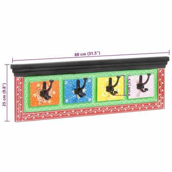 Wandgarderobe mit 4 Haken 80x25x2 cm aus massivem Mangoholz & Spanplatte