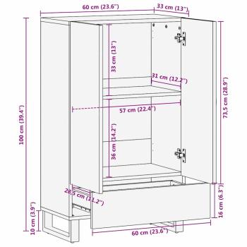 Highboard 60x33.5x100 cm Massivholz Mango