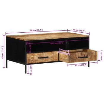 Couchtisch Braun 90 x 50 x 40 cm Massives Mango Holz und Metall