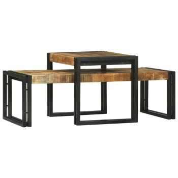 2-teiliges Couchtisch Set aus massivem grobem Mango-Holz