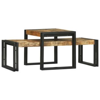 2-teiliges Couchtisch Set aus massivem grobem Mango-Holz