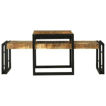 2-teiliges Couchtisch Set aus massivem grobem Mango-Holz