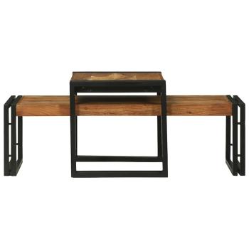 2-teiliges Couchtisch-Set aus massivem Akazienholz