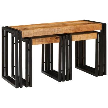 ARDEBO.de - Nesting Tische 3 Teile Massiv Rauhes Holz Mango