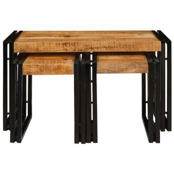 Nesting Tische 3 Teile Massiv Rauhes Holz Mango
