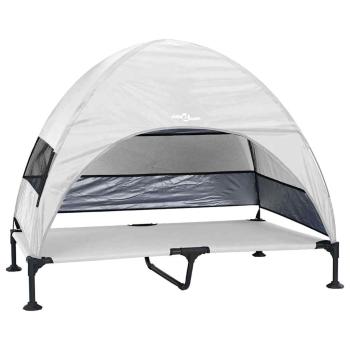 Erhöhtes Hundebett mit Abnehmbarem Dach Silber Grau XL Stahl