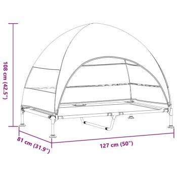 Erhöhtes Hundebett mit Abnehmbarem Dach Silber Grau XL Stahl