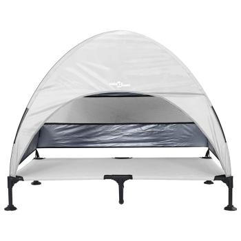 Erhöhtes Hundebett mit Abnehmbarem Dach Silber Grau XL Stahl