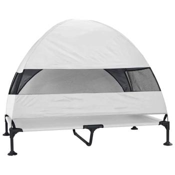 Erhöhtes Hundebett mit Abnehmbarem Dach Silber Grau XL Stahl