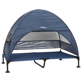 Erhöhtes Hundebett mit abnehmbarem Dach Marineblau XL Stahl