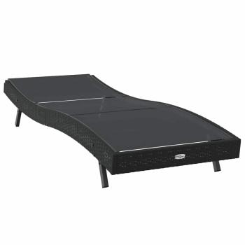 Schwarze Sonnenliege aus Poly Rattan und Textilene von