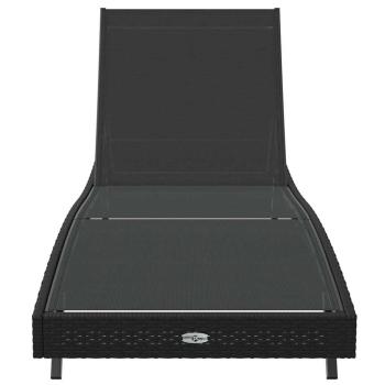 Schwarze Sonnenliege aus Poly Rattan und Textilene von