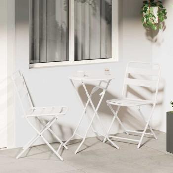 ARDEBO.de - 3-teiliges Klapp-Bistro-Set Weiß Stahl