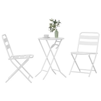 3-teiliges Klapp-Bistro-Set Weiß Stahl